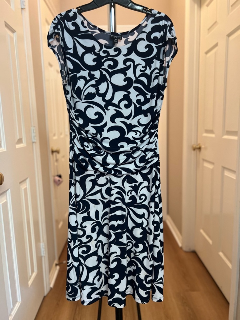 Enfocus Studio Navy and White Swirl Print Midi Dress